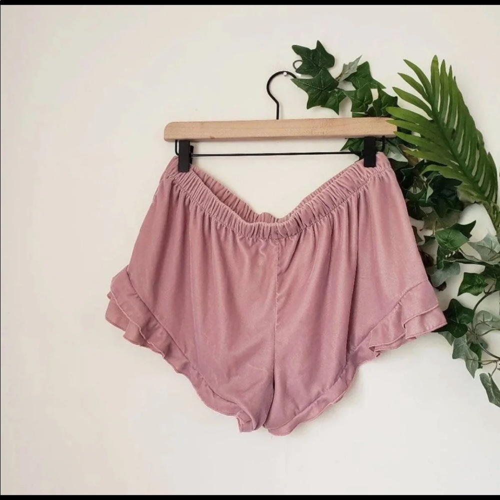 Velvet Ruffle Cami Shorts 2-Piece Pink Pajama Set - Picture 5 of 9